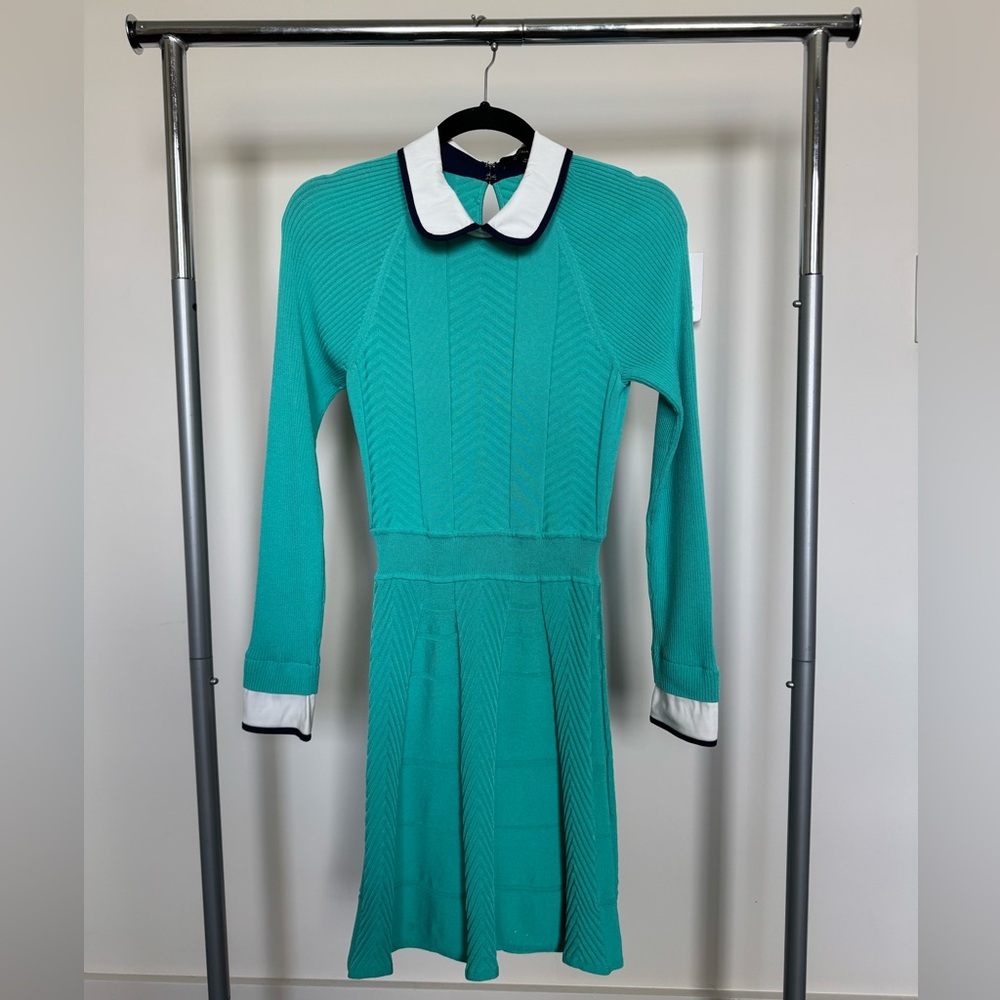 Cynthia Steffe Green A-Line Sweater Dress with Peter Pan Collar